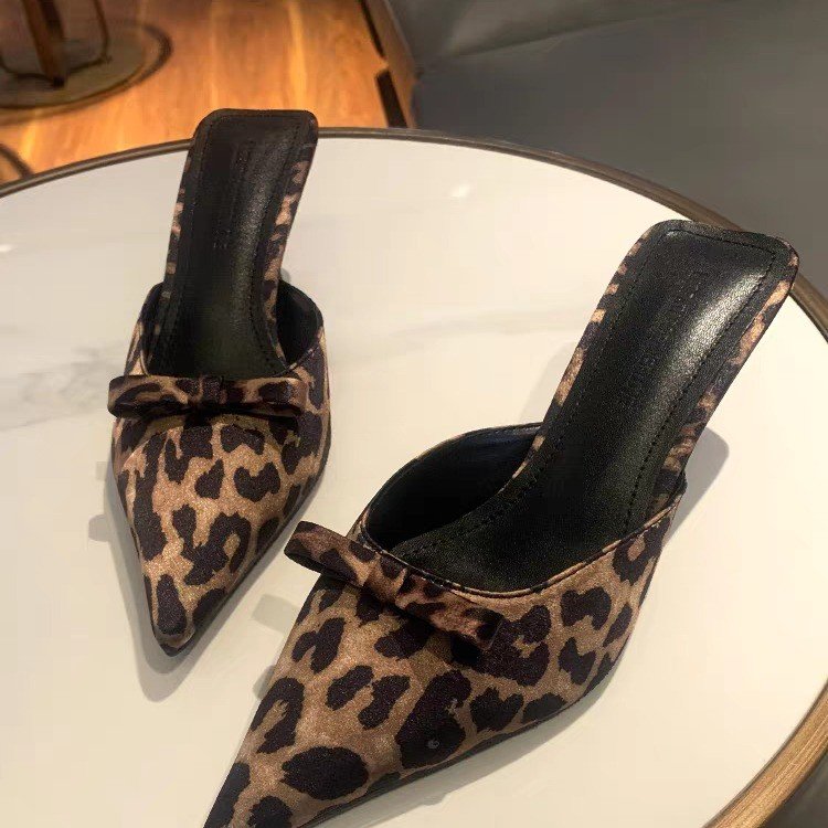 Ethnic And Fashion - women's leopard-print pointed high-heeled slippers fashion