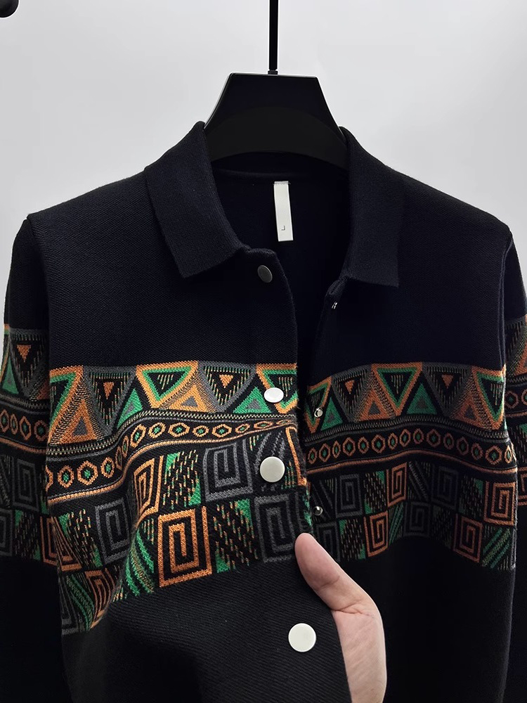 Urban Ethnic Fashion - Fashionable Men's Knitted Cardigan Collared Sweater