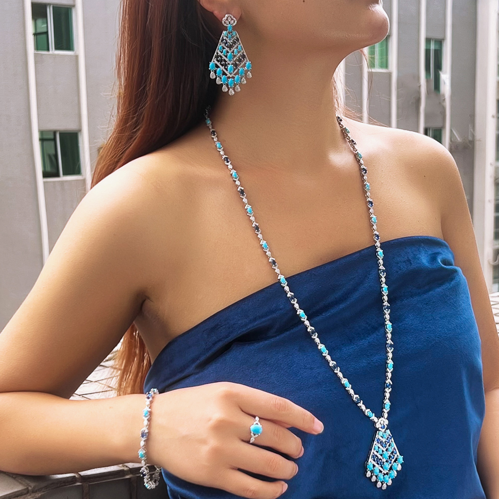 Ethnic Fashion Dubai - CWWZircons 4pcs Elegant Blue Turquoise CZ