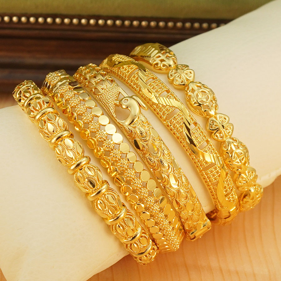 Ethnic Fashion Dubai - 1Pcs Gold Tone Peacock Carved Bangle