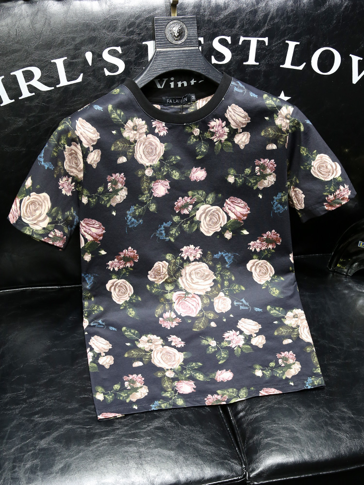 Urban Ethnic Fashion - Fashionable Short Sleeve T-Shirt Men's Floral