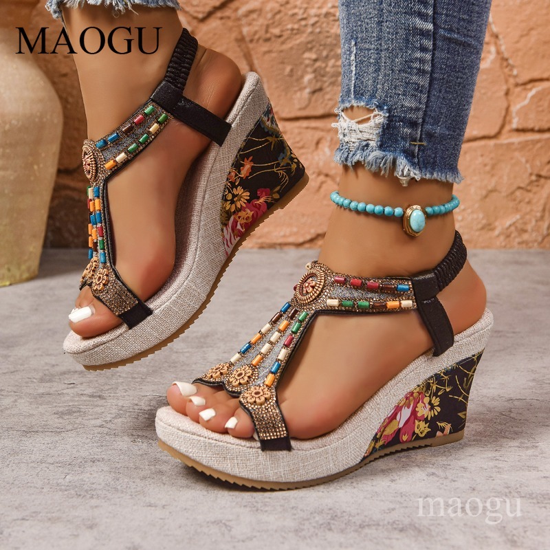 Boho Beaded Floral Wedge Sanda - đánh giá và giá Ethnic And Fashion