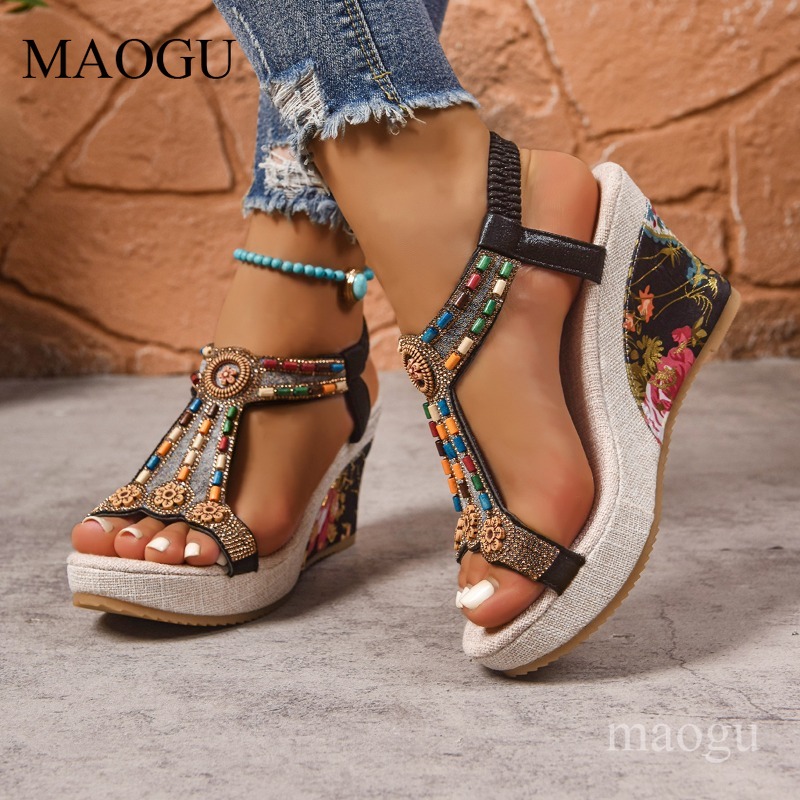 Boho Beaded Floral Wedge Sanda - đánh giá và giá Ethnic And Fashion
