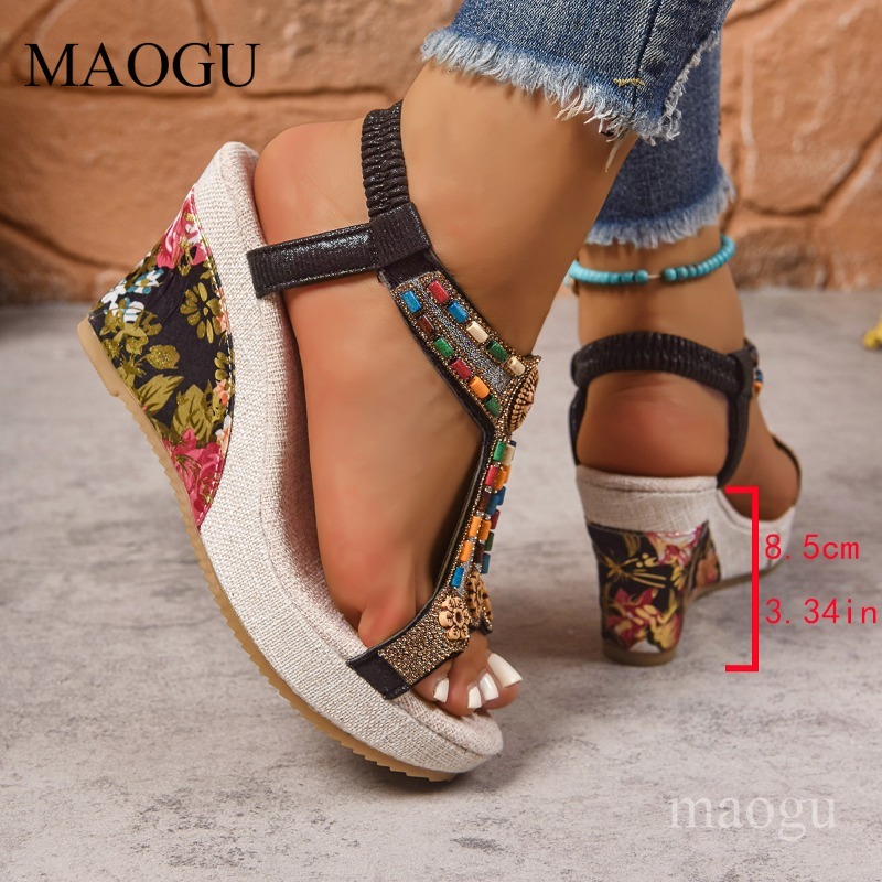 Boho Beaded Floral Wedge Sanda - đánh giá và giá Ethnic And Fashion
